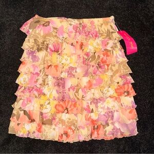 Sunny Taylor Floral Ruffle Mini Skirt Size 6 NWT